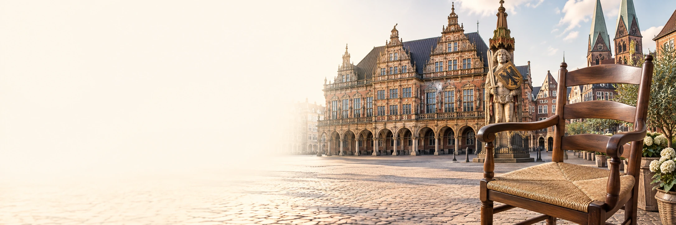 Binsenmöbel und Bremen – Rathaus und Roland – regionales Bildmotiv